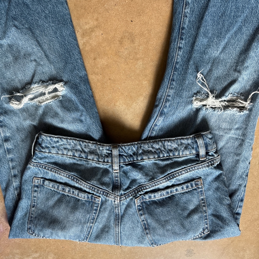 Garage High Waisted Distressed Straight Leg Blue Jeans - Picture 4 of 4